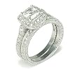 Victorian Cocktail Silver Cubic Zirconia CZ Wedding Ring Set