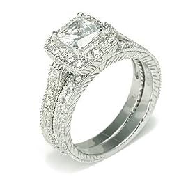 Victorian Cocktail Silver Cubic Zirconia CZ Wedding Ring Set Victorian Cocktail Silver Cubic Zirconia CZ Wedding Ring Set