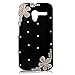 Mavis's Diary for Motorala Moto X Phone 3D Handmade Crystal Flower Bling Diamond Design Hard Cover Case with Soft Clean Cloth (Silver Flower Black Case)