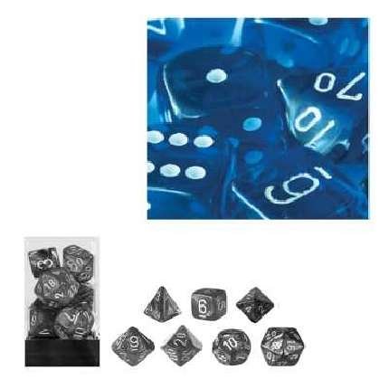 Chessex 23006 - Würfelset durchscheinend blau, 7 verschiedene Würfel
