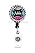 Retractable Badge Reel - Damask Black Blue and Pink with Swarovski Rhinestones - Personalized Name - Badge Holder