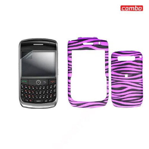 Blackberry Curve 8900 Javelin Combo Black/Purple Zebra Design Protective Case Faceplate Cover + LCD Screen Protector for Blackberry Curve 8900 Javelin