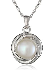 Jewelry: Sterling Silver 8-8.5mm Freshwater Cultured White Pearl Small Knot Pendant Necklace, 18" - China Pearl, Inc.