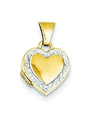 14K Two Tone Gold Heart Locket Pendant Jewelry New |A