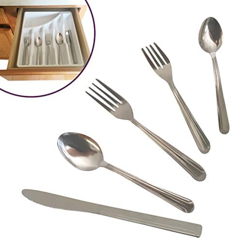 Silverware Set- Service of 4, 6, 8, or 12, Quality Designed Stainless Steel Dining Flatware With BONUS Sterilite Kitchen Drawer Cutlery Organizer 20, 30, 40, or 60 Piece (30)