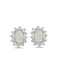Birthstone Company 14k Yellow Gold Oval Opal And Diamond Earrings