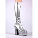 SLICK 5 Inch Platform Knee Boots Silver Stretch Demonia