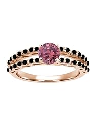 1.13 Ct Round Pink and Black Diamond 925 Rose Gold Plated Silver Ring