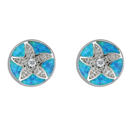 Sterling Silver Hawaiian Blue Opal Sand Dollar Pierced Earrings