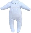 Cream Bebe Newborn Baby Smocked Footed Romper, One-piece Footie (3-6 Months, Blue)