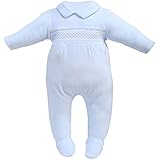 Cream Bebe Newborn Baby Smocked Footed Romper, One-piece Footie (3-6 Months, Blue)
