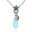 Amaro Necklace - Moon and Star Amulet in Aquamarine and Silver Tones #12964 AMK ONK