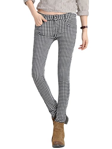 レディース パンツ ズボン スラックス 春 秋 コットン ロング 千鳥格子 チェック プリント スリム ストレッチ 薄手 英国風 美脚 トラベル リゾート レジャー 通勤 通学 カジュアル 海外セレブ 可愛いスカーフ付き KK976