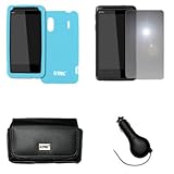 EMPIRE Black Leather Case Pouch with Belt Clip and Belt Loops + Light Blue  ....