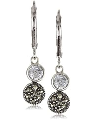 Judith Jack Sterling Silver Cubic Zirconia with Marcasite Pave Mini Drop Earrings