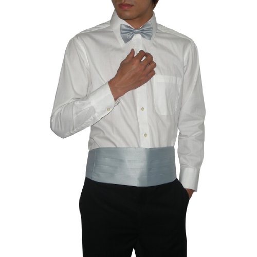 SILK Mens Silver Grey Pleated Adjustable Cummerbund & Bow Tie Set