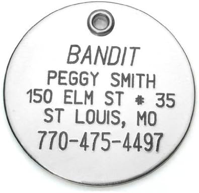 Round Shaped Dog Cat Pet ID Tag Custom Engraved Stainless Steel 3 Sizes to Choose From (Message Seller with Engraving Information)
