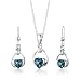 Sterling Silver Rhodium Finish 2.25 carats total weight Heart Shape London Blue Topaz Pendant Earrings and 18 inch Necklace Set