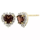 10k Yellow Gold Heart Shaped Garnet and Diamond Earrings