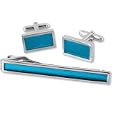 Solid Turquoise Set in Tin Box by Necktie Accessories turquoise silver plated clip and cuf...