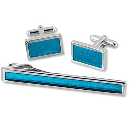 Solid Turquoise Set in Tin Box by Necktie Accessories turquoise silver plated clip and cuf...