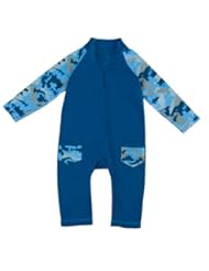Baby UPF 50+ Sun Protective One Piece Sun Suit (18/24m, Navy Ocean Camo)