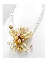 Flower Cotton Mother of Pearl Necklace In 92.5 Sterling Silver