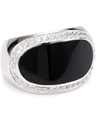 Giorgio Martello Sterling Silver Rhodium Plated Black Onyx and Cubic Zirconium Ring