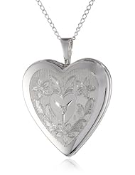 Sterling Silver Diamond Accent Flowers and Leaves Heart Locket Pendant Necklace, 18"