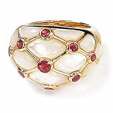 14k Gold Mother-Of-Pearl And Ruby Lattice Ring (Size 5)