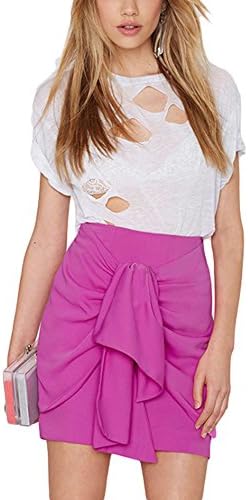 Fecland Women's Polyester Solid Fashion Solid Draped Casual Skirt Amaranth 2