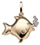 14k Yellow Gold and Rhodium Fish w/ Bubbles Charm