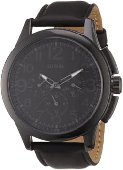 Guess - W11585G1 - Montre Homme - Quartz Analogique - Cadran Noir - Bracelet Cuir Noir