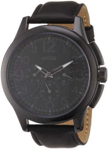 GUESS Men's W11585G1 Steel Black Leather Black Multifunction Dial Watch