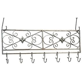 Old Dutch International 36 Inch x 10 Inch Antique Pewter Flat Pot Rack with 6 Hooks, RM