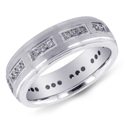 14K White Gold Reangle Design Men's Diamond Band Ring