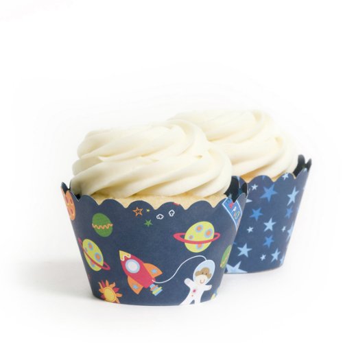 Dress My Cupcake Space Monkey Reversible Birthday Cupcake Wrappers, Set of 12
