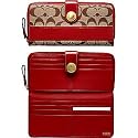 AUTHENTIC COACH SIGNATURE STRIPE ACCORDIAN ZIP WALLET 41631 (Khaki/Red)