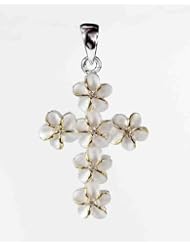 Silver plumeria flower cross 2 tone Pendant