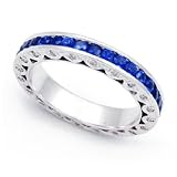 18k White Gold Pave set Diamond and Blue Sapphire Eternity Wedding Band Ring (G-H/SI, 2/5 ct.)