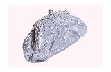 Silver sequinned clutch bag padded with diamante edging and ball clasp to close