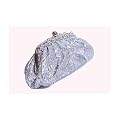 Silver sequinned clutch bag padded with diamante edging and ball clasp to close