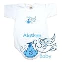 BABY BODYSUIT WHITE " LIGHT BLUE STORK ALASKAN " ALASKA