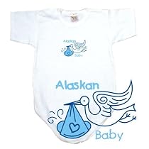 BABY BODYSUIT WHITE " LIGHT BLUE STORK ALASKAN " ALASKA