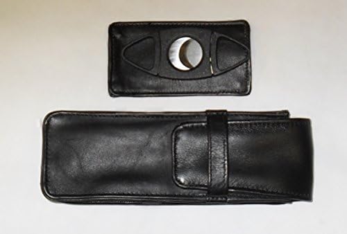 Lambskin Cigar Case, Holds 2 Cigars, with Free Double Bladed Cutter and Pouch