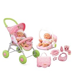 Fisher-Price New Born Deluxe Playset - New Born Stroller, Travel Seat, Diaper Bag, 7 Piece Accessories and One Newborn Doll