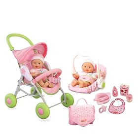 Fisher Price New Born Deluxe Playset - New Born Stroller, Travel Seat, Diaper Bag, 7 Piece Accessori