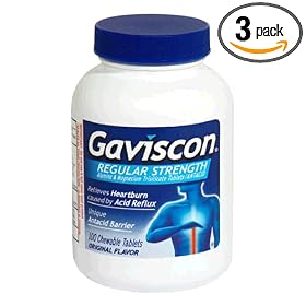 Gaviscon Alumina and Magnesium Trisilicate/Antacid, Original Flavor, Chewable Tablets, 100-Count Bottle (Pack of 3)