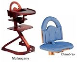 Svan High Chairs from Scandinavian Child with Infant Kit and Cushion, Chambray Cushion with Mahogany Wood