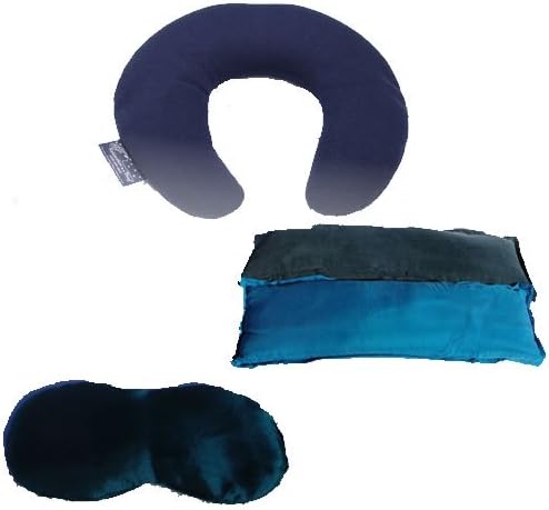 Computer User Kit includes: Royal Blue Computer Wrist Pillow, Microwaveable Neck Pillow, and Contoured Silk Eye Pillow